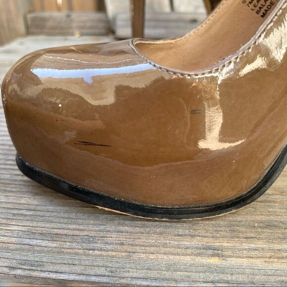 Steve Madden Stacie Slingback Stiletto Patent leather Tan Platform Heels size 7 - Picture 10 of 14